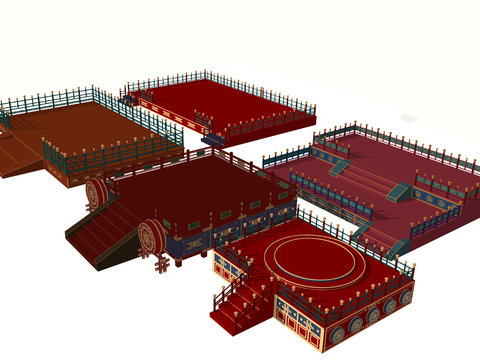  新中式底座 柱础 舞台3d模型 