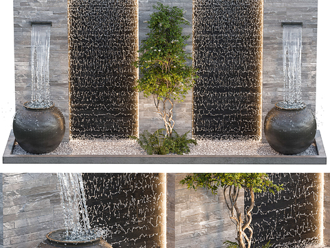  现代水景幕墙喷泉小品3d模型 