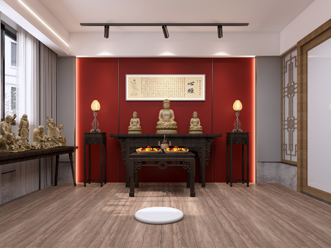  新中式祠堂 佛龛3d模型 