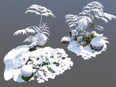  景观小品 雪景石头 绿植3d模型 
