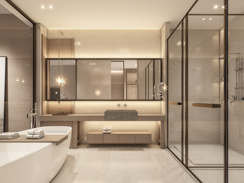  新中式酒店卫生间浴室3d模型 