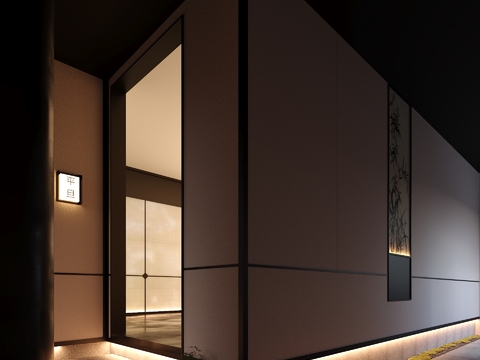  新中式会所走廊过道3d模型 