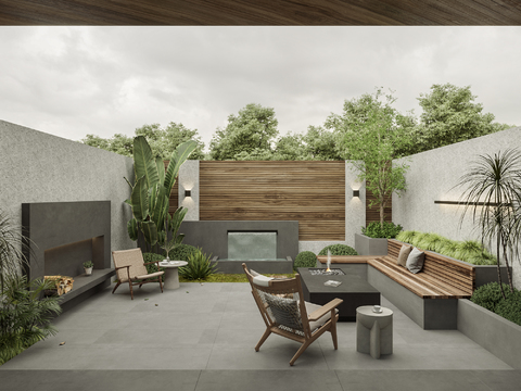  别墅庭院 后花园3d模型 