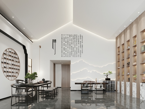  新中式茶叶店茶会所3d模型 