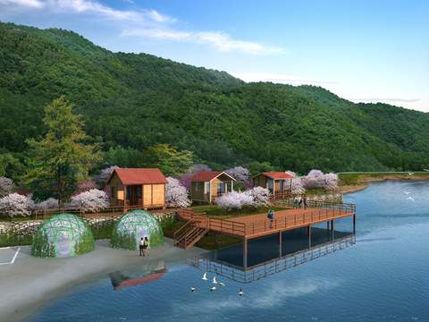  现代海边凉亭休息亭外观psd 