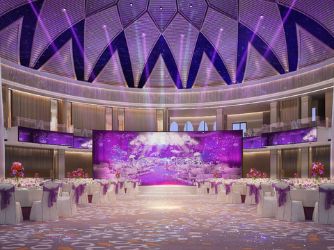  现代酒店婚宴宴会厅婚宴3d模型 