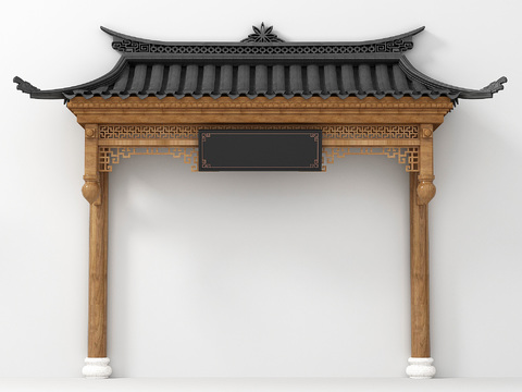  新中式门头屋檐建筑构件3d模型 
