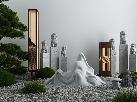  新中式松树假山景观小品3d模型 