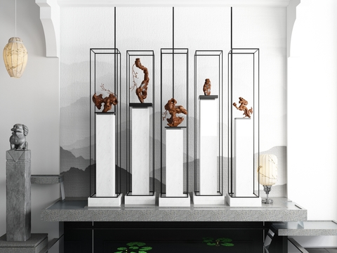  新中式园艺小品雕塑摆件水池3d模型 