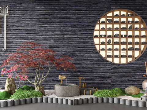 新中式枯山水枫叶景观小品3d模型