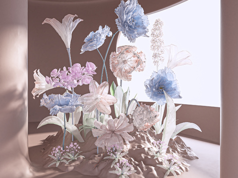  花卉雕塑 纸艺大花 艺术装置3d模型 