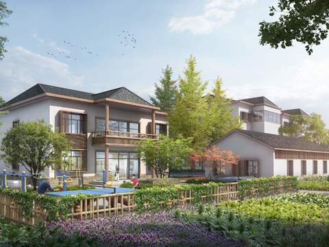  新中式独栋别墅庭院花园psd 