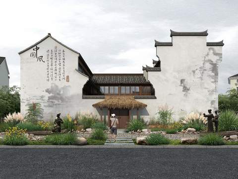  新中式园林景观psd 