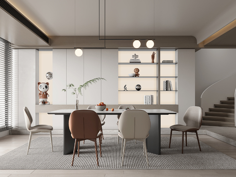  现代轻奢餐厅3d模型 