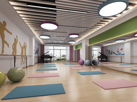  现代舞蹈室瑜伽教室3d模型 