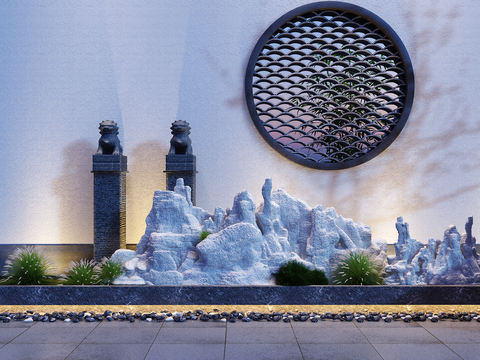  新中式假山景观小品3d模型 