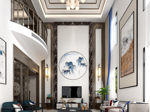  新中式别墅大堂3d模型 