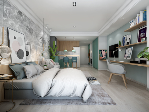  北欧小公寓卧室3d模型 