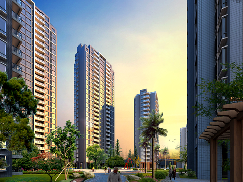  现代住宅楼外观psd 