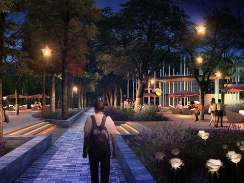  现代广场公园夜景景观psd 