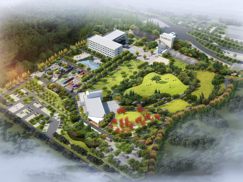  现代园林景观鸟瞰psd 