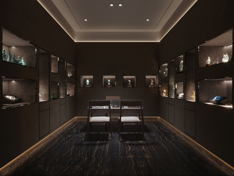  新中式玉石古董博物馆3d模型 