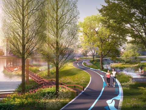  湿地公园 慢跑道psd 