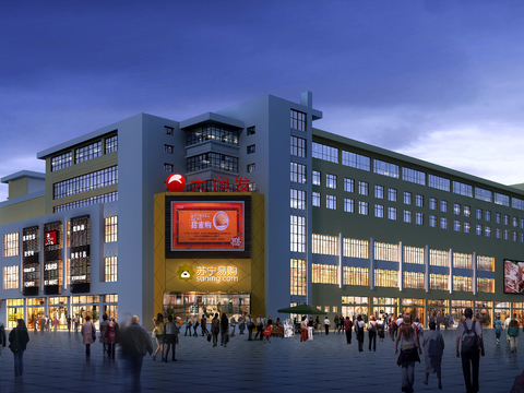  现代商业楼外观夜景psd 