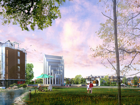  现代办公楼建筑外观psd 