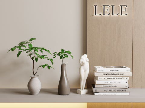  水养绿植花瓶 书籍雕塑摆件3d模型 