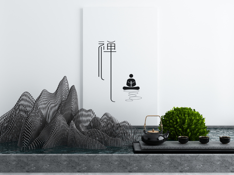  新中式假山水景园艺小品3d模型 