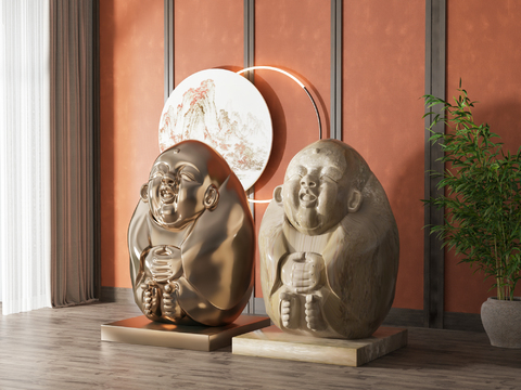  新中式佛像雕塑3d模型 