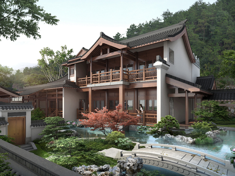  中式古建 园林psd 