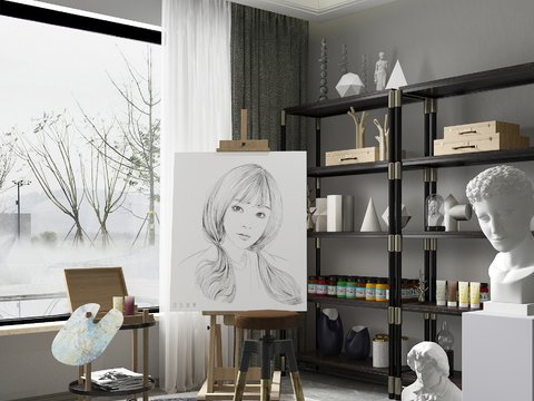  现代画室3d模型 