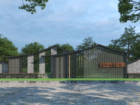  新中式乡村小品 文化景墙3d模型 