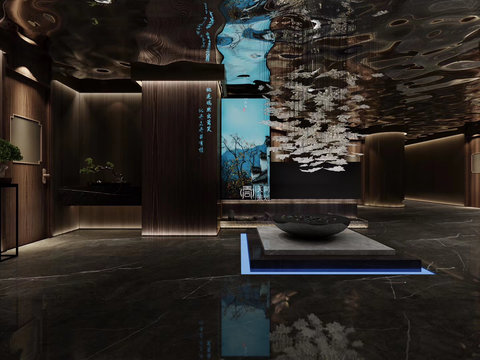  新中式洗浴中心大堂3d模型 