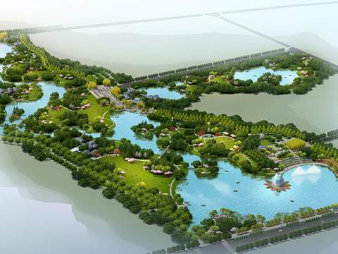  现代公园景观鸟瞰psd 