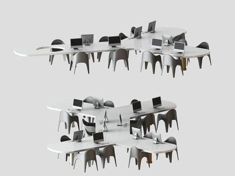  现代卡座办公桌椅3d模型 