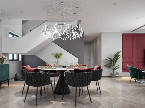  后现代别墅大堂餐厅3d模型 