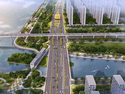  现代道路桥梁鸟瞰psd 