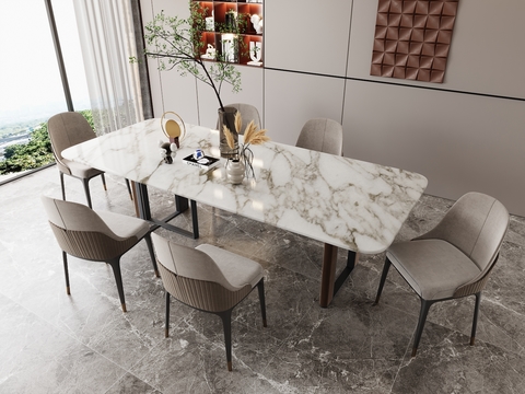 大理石餐桌椅3d模型