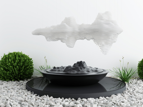  新中式假山石头绿植景观小品3d模型 