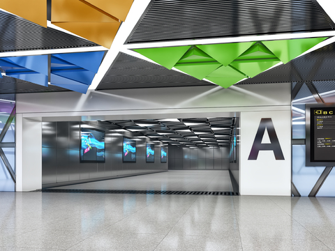  现代地铁通道走廊3d模型 