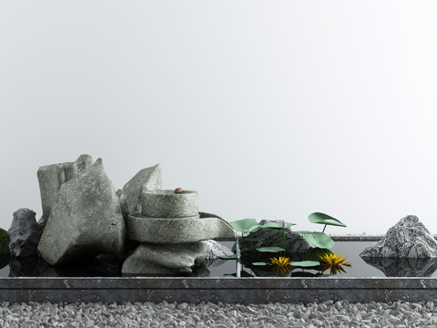  新中式庭院水景小品3d模型 