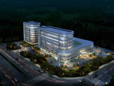  现代医院夜景鸟瞰psd 