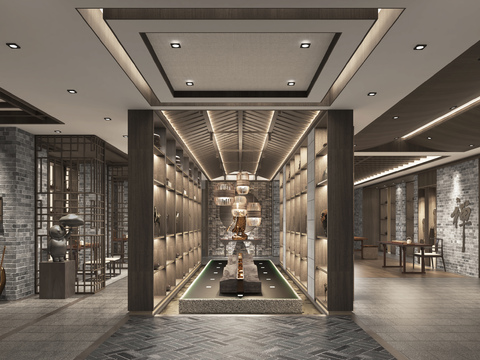  新中式茶楼3d模型 