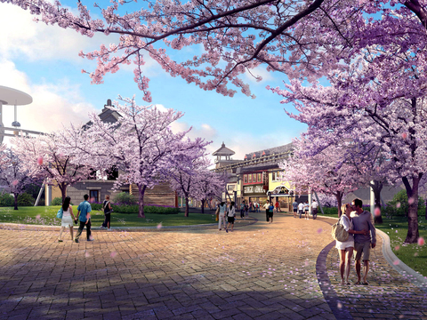  现代公园樱花树景观树psd 