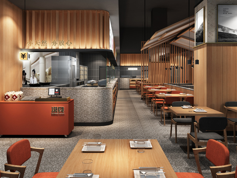  新中式主题餐厅3d模型 