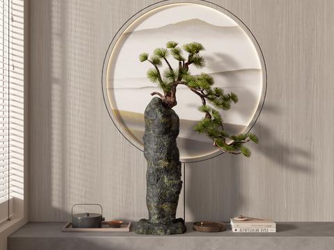  新中式盆栽 松柏3d模型 