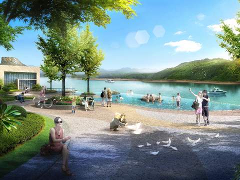  湿地公园湖边psd 